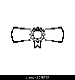 Pixelated image of ancient scroll with decorative seal in simple black and white style Stock Vector