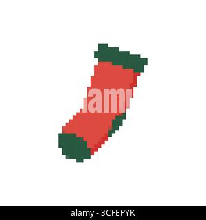 Mosaic pixel art christmas sock in retro sprites style for festive design projects Stock Vector