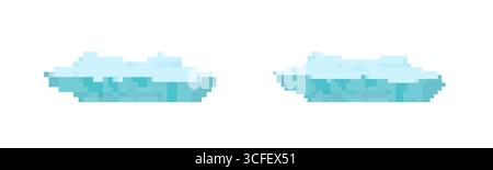 Pixel art ice platforms floating on white background Stock Vector