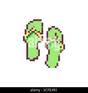 Mosaic pixel sandals with retro flip-flop design in bright fun vector art Stock Vector