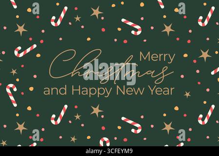 Christmas and New Year background with christmas candy canes, stars and dots; great for, greeting cards, social media graphics- vector illustration Stock Vector