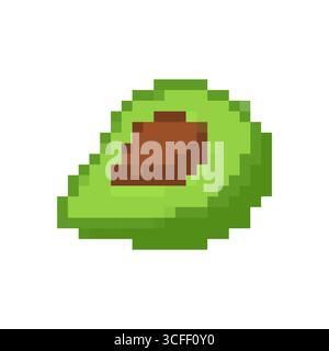 Mosaic avocado icon in pixel art style with vibrant green color and retro game design Stock Vector