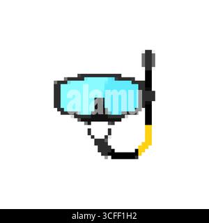 Mosaic pixel art snorkeling gear with retro pixel design in blue and black colors Stock Vector