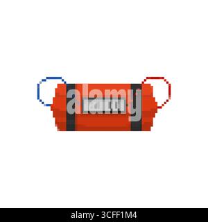 Mosaic pixel bomb icon in red with blue and red wires and digital timer display Stock Vector
