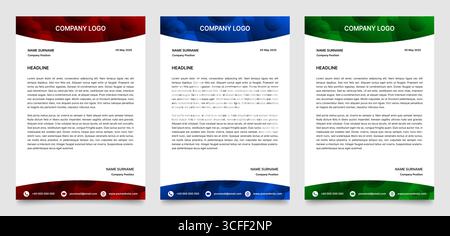 Set of Letterhead templates. Cover letter, corporate mail, newsletter. A4 format ready to print Stock Vector
