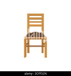 Mosaic pixel art wooden chair with brown cushion in simple retro style focus on design Stock Vector