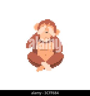 Mosaic pixel art monkey with hands covering eyes expressing playful emotion Stock Vector