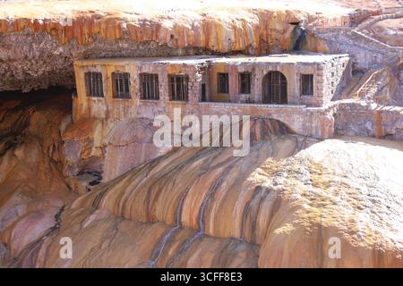 Puente del Inca is a unique geological formation in the Argentine Andes near the Aconcagua region Stock Photo