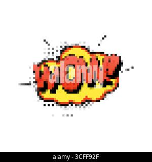 Mosaic pixel art comic style icon with bold red and yellow wow expression Stock Vector
