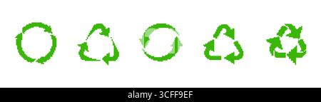 Colorful retro robot faces in pixel art style Stock Vector