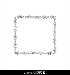 Barbed wire square frame emphasizing security and restriction in simple black line design Stock Vector