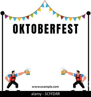 Oktoberfest Social Media Post Template Featuring Beer and Bavarian Culture. Bright and modern Oktoberfest post layout with bold beer icons. Stock Vector