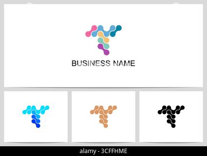 Abstract Linked Dots Connect Graphic Letter Logo Design T Stock Vector