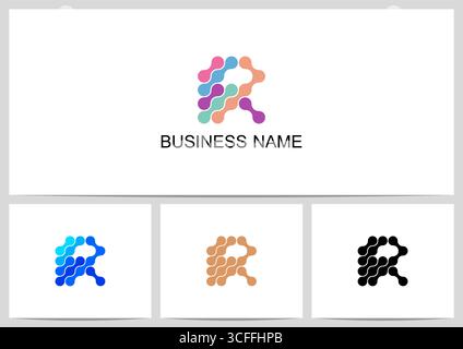 Abstract Linked Dots Connect Graphic Letter Logo Design R Stock Vector