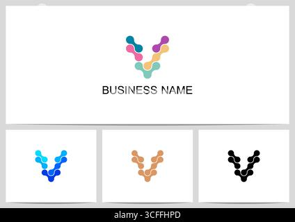 Abstract Linked Dots Connect Graphic Letter Logo Design V Stock Vector