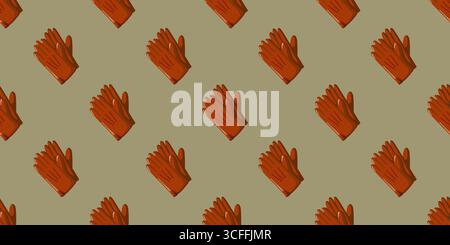 Seamless pattern with red leather gloves on khaki background. Autumn accessories. Cartoon vector background.  Stock Vector