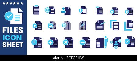 Files Icon Set – Document, Notes, Edit, Write, Folder, Contract, Add File, JPG, PDF, TXT, File Management – Solid Vector Icons Collection Stock Vector