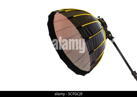 Photography soft box on boom arm against isolated white background Stock Photo