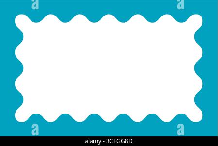 Wavy scallop edge frame. Wave cloudy rectangle vintage geometric shape. Scalloped wiggle blue border. Squiggly clouds square frame. Empty text box Stock Vector