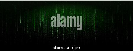 Green Binary Code Falling Digital Rain On Black Background. Futuristic Cyber Matrix Style Concept For Technology, Hacking, And Programming Themes Stock Vector