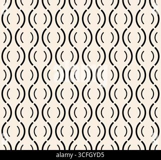 Seamless wavy pattern of lines. Black thin line pigtails seamless pattern on beige background. White modern vintage pattern. Vector illustration Stock Vector