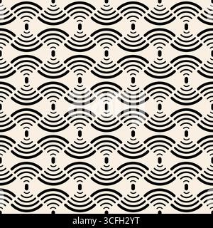 Black simple line fan seamless pattern. Radar signal pattern. Stock Vector