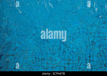 Close-up of water surface in a pool with natural ripples and light distortions forming a dynamic abstract pattern. Ideal for backgrounds Stock Photo