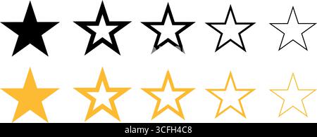 Star vector icons. Set of star symbols isolated on transparent. Editable stroke. Stock Vector