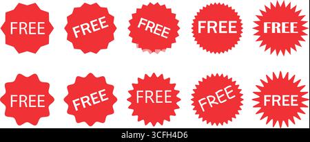 Sale free icon badge set. Free label. Red free badges sticker vector. Free delivery icon collection. Stock Vector