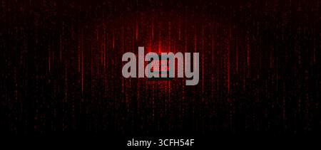 Security Breach Alert Red Binary Code Falling Digital Rain With Glowing Cyber Chip. Futuristic Abstract Background Concept For Hacking, Cybersecurity Stock Vector