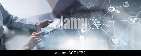 Global Business Networking and Communication Visualized on a Futuristic Digital Interface. Stock Photo