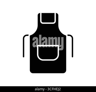 Black icon of a simple kitchen apron featuring a practical pocket design. Ideal for culinary tasks, home cooking, and professional kitchens. Stock Vector