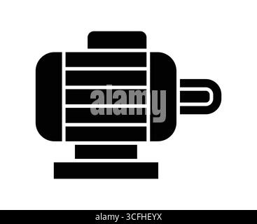 This image features a sleek black and white electric motor icon suitable for various industrial and mechanical design needs. Ideal for technology them Stock Vector