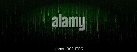 Green Binary Code Falling Digital Rain On Black Background. Futuristic Cyber Matrix Style Concept For Technology, Hacking, And Programming Themes Stock Vector