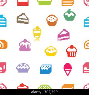 cakes and ice cream colorful pixel art cute seamless pattern background vector Stock Vector