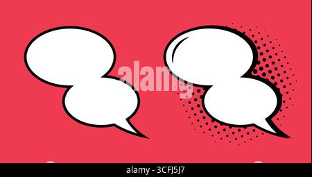 Empty double comic oval-shaped speech bubbles on a coral background. Stock Vector