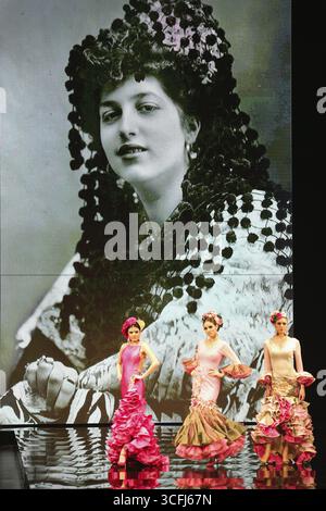 SIMOF Fair, fashion show for Trajes de Gitana, flamenco dresses, frilled  dresses, Seville, Andalusia, Spain Stock Photo - Alamy