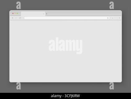 An empty browser window is gray on a dark background. Website layout with search bar, toolbar and buttons. Stock Vector