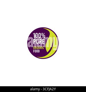 100 Percent Pure Organic Food Label Logo Vector Stock Vector