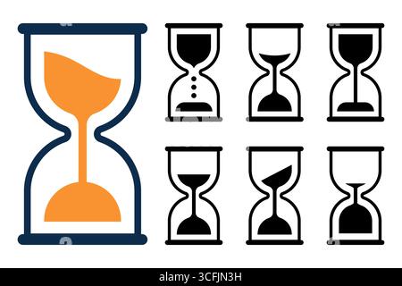 Minimalist hourglass sand timer vector icon black silhouette symbol for time and countdown Stock Vector