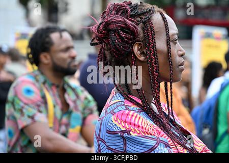 London, UK. 23rd Aug 2025. Sankofa Day - Time to Remember. Annual event to commemorate the great Ayitian ( Haitian ) Revolution and to honour it's victims in Trafalgar Square. Credit: michael melia/Alamy Live News Stock Photo