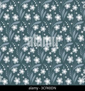 Wild flowers seamless pattern in ethnic style. Blue magic misty floral ornament. Traditional design for wallpaper, home textile, clothes, polygraphy. Stock Vector
