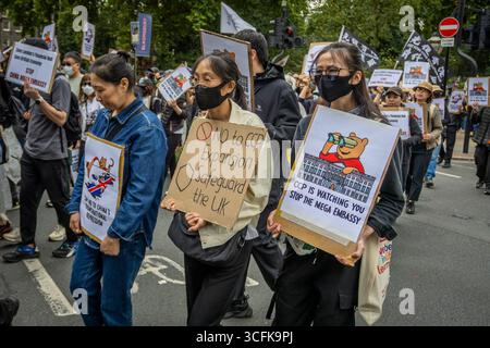 Hong Kongers and members of the Chinese diaspora gathered in Central London to protest against the planned construction of a Chinese Mega Embassy. Demonstrators voiced concerns over Beijing’s influence and raised human rights issues, calling on the UK government to halt the project. Stock Photo