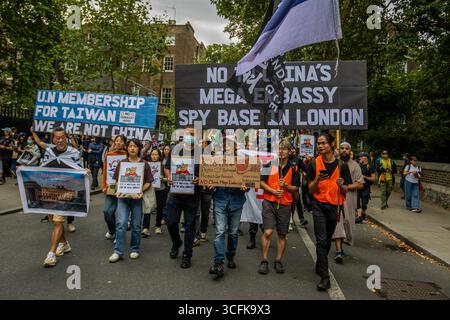 Hong Kongers and members of the Chinese diaspora gathered in Central London to protest against the planned construction of a Chinese Mega Embassy. Demonstrators voiced concerns over Beijing’s influence and raised human rights issues, calling on the UK government to halt the project. Stock Photo