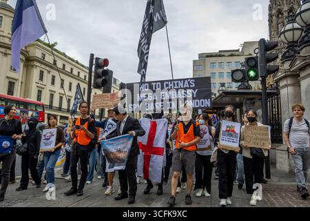 Hong Kongers and members of the Chinese diaspora gathered in Central London to protest against the planned construction of a Chinese Mega Embassy. Demonstrators voiced concerns over Beijing’s influence and raised human rights issues, calling on the UK government to halt the project. Stock Photo