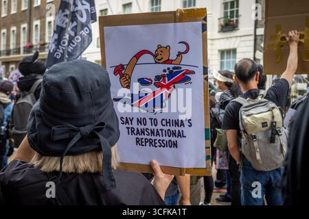 Hong Kongers and members of the Chinese diaspora gathered in Central London to protest against the planned construction of a Chinese Mega Embassy. Demonstrators voiced concerns over Beijing’s influence and raised human rights issues, calling on the UK government to halt the project. Stock Photo