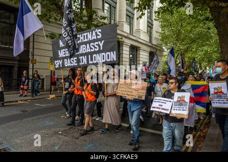 Hong Kongers and members of the Chinese diaspora gathered in Central London to protest against the planned construction of a Chinese Mega Embassy. Demonstrators voiced concerns over Beijing’s influence and raised human rights issues, calling on the UK government to halt the project. Stock Photo