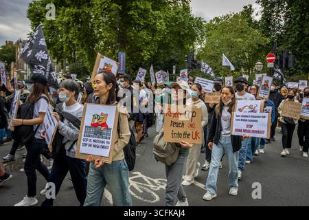 Hong Kongers and members of the Chinese diaspora gathered in Central London to protest against the planned construction of a Chinese Mega Embassy. Demonstrators voiced concerns over Beijing’s influence and raised human rights issues, calling on the UK government to halt the project. Stock Photo