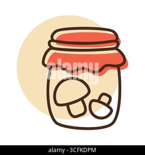 A simple line art icon of a jar with mushrooms inside. This illustration is perfect for food, rustic, and kitchen-themed designs, symbolizing preserve Stock Vector