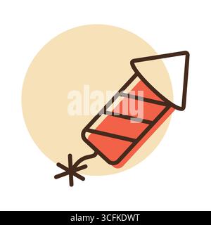 A dynamic icon of a festive firework rocket with a lit fuse, ready to launch. This illustration is perfect for conveying excitement, celebration, and Stock Vector